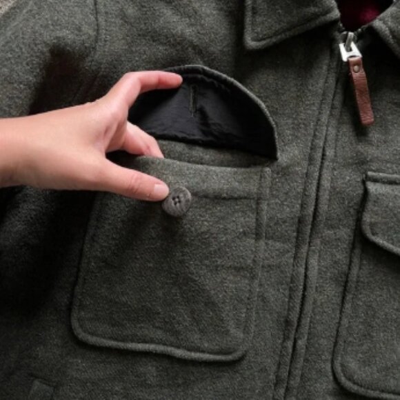 Woolrich Wool Blanket Lined Long Sleeve Full Zip Barn Over Coat Green Mens Large - Picture 6 of 16